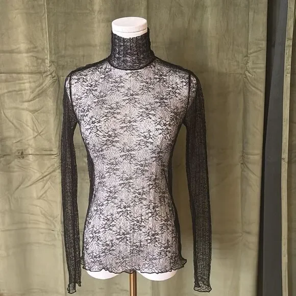 Jonathan  Simkhai Hali Black Lace Turtleneck Top, XS - Picture 5 of 11